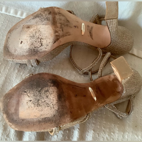 Badgley Mishka Rose Gold Sparkle Urbana Stiletto Heels Pumps, Sz 7
